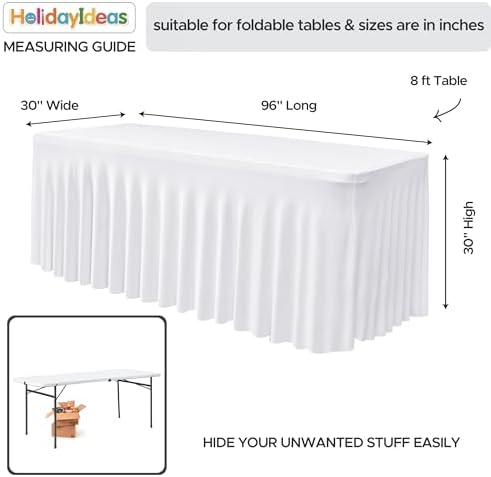 4 Pack White Spandex Table Covers 8ft Rectangle Ruffle Skirts for Party - Image 5