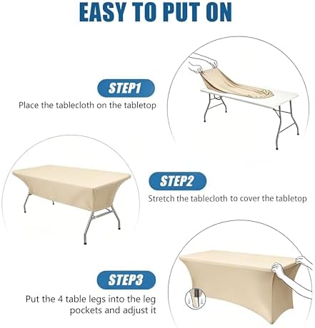 6FT Champagne Table Cloth - 2 Pack Fitted Stretch Rectangle Spandex Tablecloth, Washable Table Cover for Party, Picnic, Wedding, Banquet, Birthday and Festival(30" x 72") - Image 4