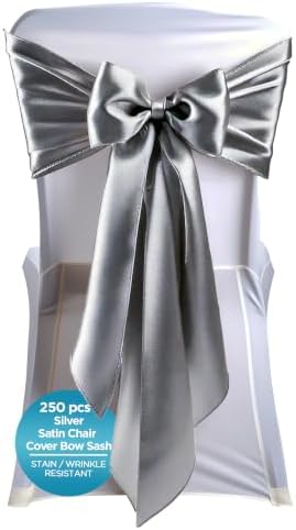 Leading Linens 250 pcs Silver 108"x8" Satin Bow Sash Chair Cover Decoration by LeadingLinens