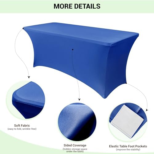 Obstal 4ft Stretch Spandex Table Cover, 2 Pack, Royal Blue - Image 3