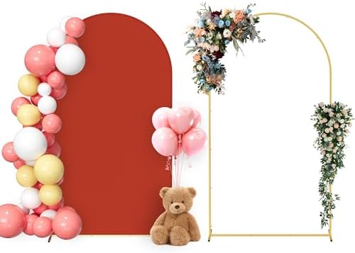 Neatsure Arch Backdrop Stand and Cover Set, 7.2FT Metal Photo Balloon Arch Backdrop Stand for Wedding Birthday Party Baby Shower Ceremony Graduation Decoration, Terracotta by Neatsure