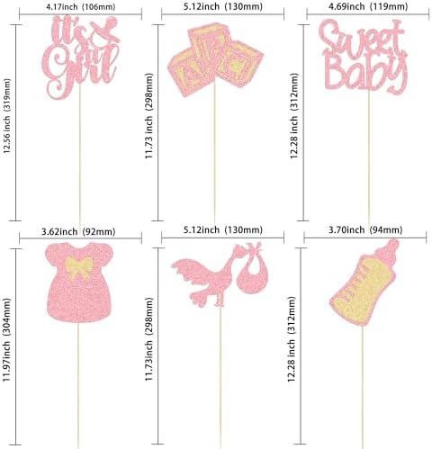 Gyufise 12Pcs Baby Shower Centerpiece Sticks Glitter Tie Onesie Oh Baby Gender Reveal It's a Girl Table Centerpiece Sticks for Baby Shower Gender Reveal Kids Birthday Party Supplies Pink - Image 2