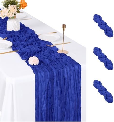 3 Pack Royal Blue Cheesecloth Table Runner, 17 x 108 inch, Semi Sheer Boho Cheese Cloth Fabric Table Runner Bulk for Wedding, Birthday, Party, Holiday, Home Decor (Royal Blue) by ACSUIT