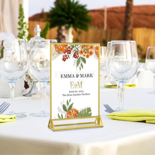 Dynta Acrylic Sign Holder 4x6 8 Pack Double Sided Clear Plastic Display Stands, Tabletop Menu Holder, Flyer Display for Wedding, Party, Restaurant, Office, Retail (Gold Frame) - Image 2