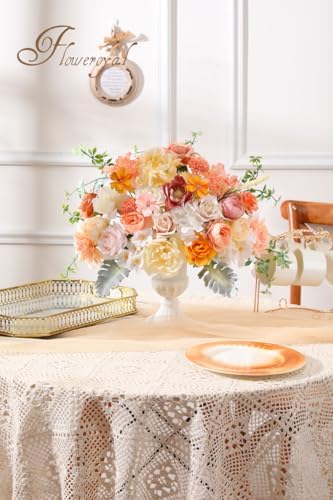 Floweroyal Artificial Flowers Combo Champagne Flowers Mix Silk Flowers Dahlia Roses with Stems for DIY Wedding Bridal Bouquets, Baby Shower, Floral Arrangement, Table Centerpieces, Home Decorations. - Image 3