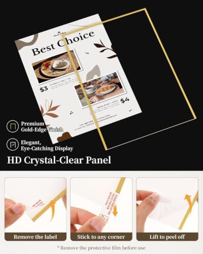 Dynta Acrylic Sign Holder 8.5x11 8pck Clear Table Display Stands Double Sided Table Sign Holders, Menu Holder for Wedding, Party, Office, Store, Home Use (Gold Frame) - Image 4