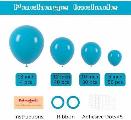 Voircoloria 130pcs Peacock Blue Balloons Garland Arch Kit, 18 12 10 5 Inch - Image 2