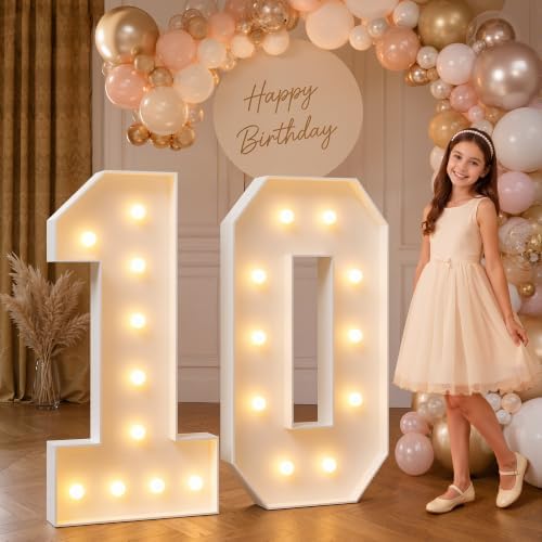 imprsv 4FT Light Up Marquee Numbers 10 for 10th Birthday Decorations by Letsmakeitimpressive