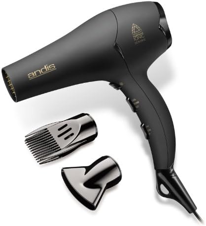 Andis 80480 1875-Watt Tourmaline Ceramic Ionic Salon Hair Dryer with Diffuser, Fast Dry Low Noise Blow Dryer, Travel Hairdryer for Normal & Curly Hair, Soft Grip, Black by Andis