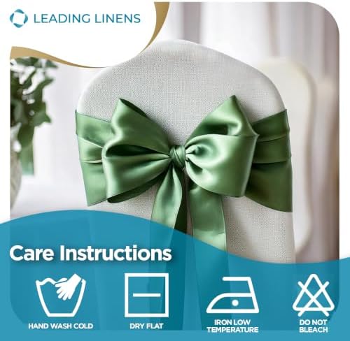 Leading Linens 1 pc Sage Green 108"x8" Satin Bow Sash Chair Cover Decor - Image 6