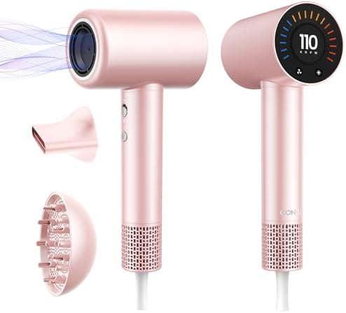 CONFU Hair Dryer, 110000 RPM Fast Drying Blow Dryer with Magnetic Diffuser and Concentrator, Professional Lightweight Ionic Hair Dryer for Women and Men Pink by CONFU