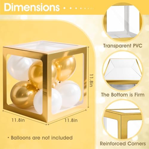 Ledido Baby Boxes with Letters for Baby Shower Decorations, 4 pcs Clear Balloon Boxes with Letters for Boys Girls Gender Reveal Decorations Birthday Wedding Backdrop Party (Gold) - Image 5
