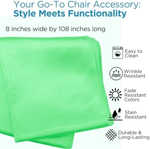 Leading Linens 12 pcs Apple Green 108"x8" Satin Bow Sash Chair Cover Decor - Image 2
