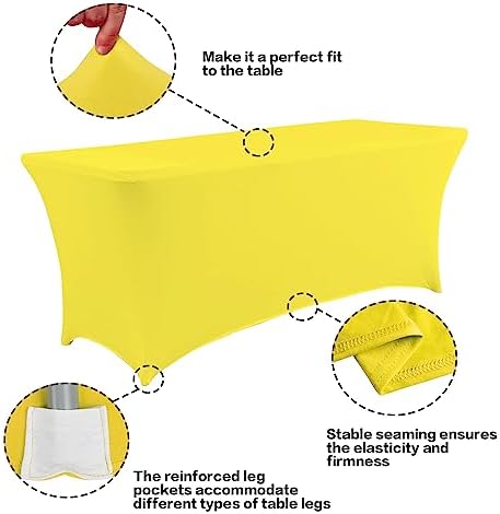 IVAPUPU 2 Pack 4FT Table Cloth for Rectangular Spandex Yellow Table Cover - Image 2