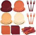 128Pcs Orange and Burgundy Plates and Napkins Party Supplies,Yellow Fall Color Disposable 7&9" Scalloped Paper Plates Napkins Forks Tableware for Fall Wedding,Birthday,Bridal Shower,Thanksgiving by CENLBJ