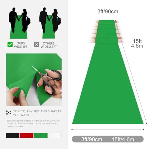 VOK Green Aisle Runner Carpet Rugs for Garden Party, Premium 160 GSM Felt Non-Woven Fabric Runway Rug for Step, Ceremony Parties and Events Indoor or Outdoor Decoration (Green, 3X15 ft) - Image 3