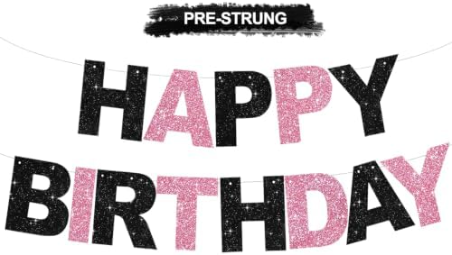 BEISHIDA Pre-Strung Black Pink Happy Birthday Banner Party Sign Decoration by Beishida