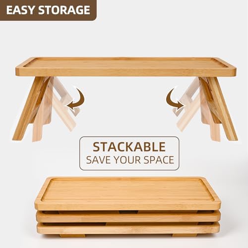 GEHE Natural Bamboo Cupcake Stand, Foldable 3 Tier Cupcake Display Stand Tower, Dessert Table Serving Tray for Birthday/Wedding/Christmas/Party, Charcuterie Boards - Image 4