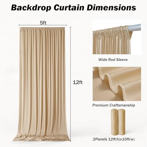 10x12 ft Champagne Backdrop Curtains for Weddings, Birthdays and Photos - Image 5