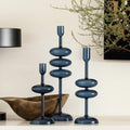 LemonRoad Glass Taper Candlestick Holder Set of 3, Table Decor, Deep Blue by Unknown