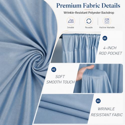 20x10 FT Dusty Blue Backdrop Curtains for Weddings, Parties and Photo Booth - Image 3