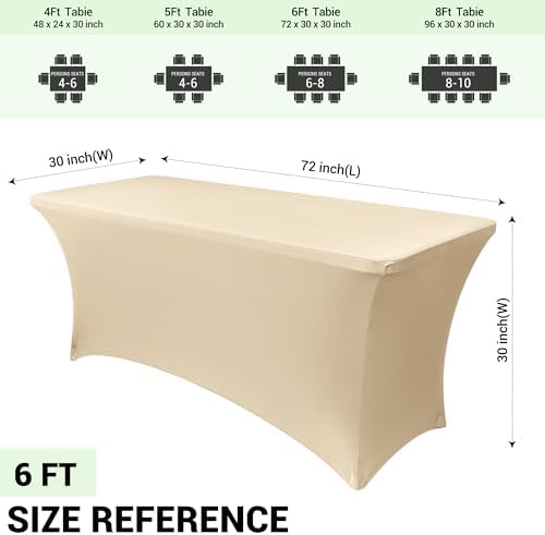 Obstal 6ft Stretch Spandex Table Cover for Standard Folding Tables - 2 Pack Universal Rectangular Fitted Tablecloth Protector for Wedding, Banquet and Party, 72L x 30W x 30H Inches, Champagne, 2pc - Image 4