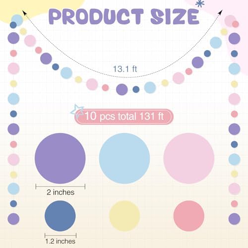 Outus 10 Pieces Dot Garland Banner Hanging, Pastel Rainbow Color - Image 2