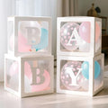 Ledido Baby Boxes with Letters for Baby Shower Decorations with 38 Balloons, 4 pcs Clear Balloon Boxes Blocks for Boys Girls Gender Reveal Decorations Birthday Backdrop Party (White) by Ledido