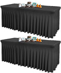 Shillance 2 Packs Black Spandex Table Covers 4 Foot, Fitted Stretch Table Cloth with Skirts 48x24 Inch, Wrinkle-Free Floor Length Rectangle Tablecloths for Trade Show Weddings Parties Banquets Events by Shillance