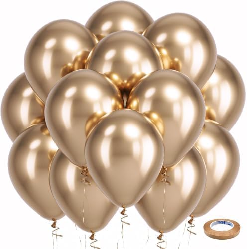 Bezente Metallic Champagne Gold Latex Party Balloons 100 Pack 12 inch by Bezente