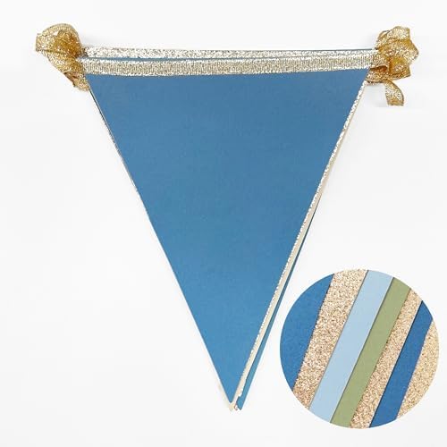 Champagne Gold Dusty Blue Sage Green Pennant Banner Flag Olive Green Blue Hanging Glitter Paper Triangle Bunting for Birthday Wedding Shower Silly Goose Themed Party Decorations Supplies - Image 3