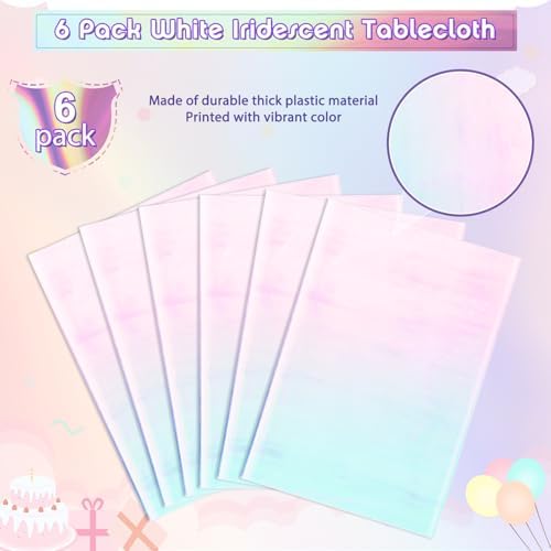 6 Pack Iridescent White Plastic Tablecloth, Shiny White Disposable Laser Rectangle Table Covers, Holographic Foil Tablecloth Party Decorations for Birthday Bridal Wedding Banquet, 40 x 108 Inch - Image 4