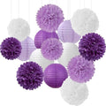 Purple-White Lavender Party Decorations Paper Flowers Lanterns - 15PCS Birthday Graduation Tissue Pom Poms Streamers, Baby Bridal Shower Wedding Retirement Bachelorette Hanging Supplies Decor Hugfond by Hugfond