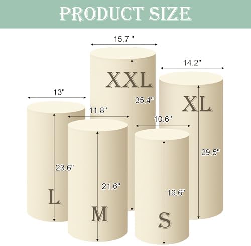 SaitiMade Set of 5 - Beige Cylinder Pedestal Stand Covers - Image 2