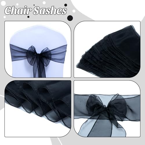 MDS Pack of 250 Organza Chair Sashes for Wedding & Event Décor – Black - Image 4