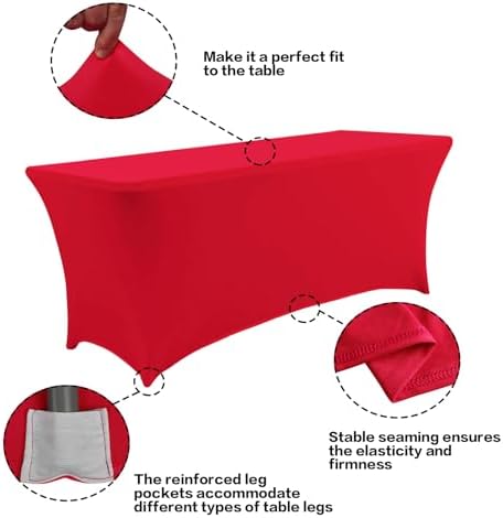 IVAPUPU 2 Pack 8FT Table Cloth for Rectangular Spandex Red Table Cover - Image 2