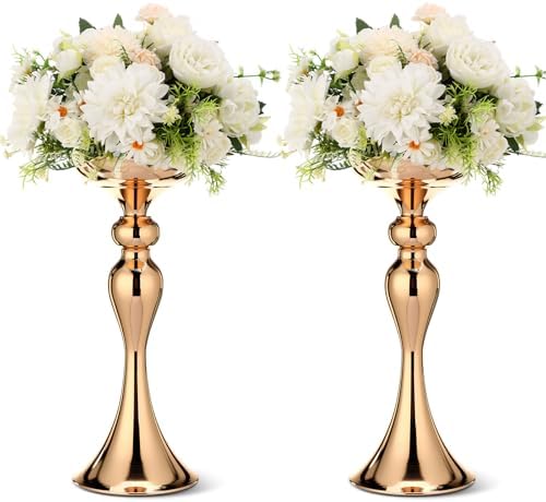 Sadnyy 2 Pcs Metal Flower Arrangements Stand Metal Wedding Centerpiece Stand Gold Vase Centerpiece Tall Table Decor Flower Vase for Wedding Reception Event Party Hotel Home Decor (12.6 Inch) by Sadnyy