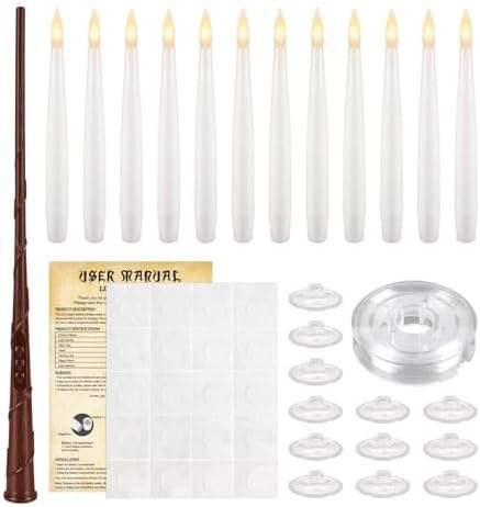 12White Flameless Floating Candles with Wand Remote, Magic Hanging Candles with String, Taper Candle Flickering Flameless Light Halloween Candles for Halloween Christmas Birthday Party Decor. - Image 2