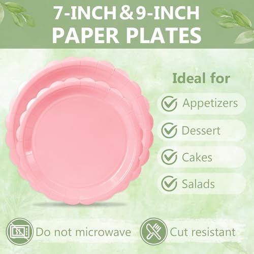 100 Light Pink Paper Plates and Napkins Disposable for Party, 25-9"&25-7" - Image 6