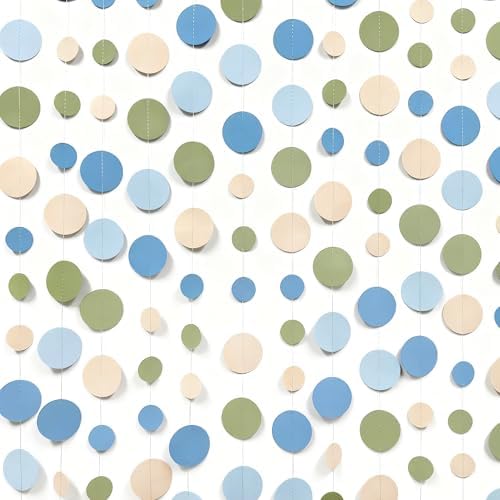 Dusty Blue and Sage Green Beige Polka Dot Garland Olive Green Dusty Blue Cream Nude Hanging Paper Circle Dots Streamer for Birthday Wedding Shower Silly Goose Theme Party Decorations Supplies - Image 4
