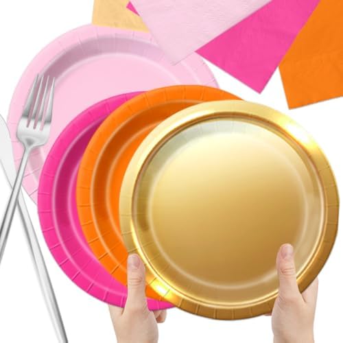 CMUSKO Pink and Orange Party Decorations - 150Pcs Sunset Tropical Plates and Napkins Pink Pumpkin Halloween Tableware Serves 50 for Birthday,Baby Shower, Bachelorette Party - Image 5
