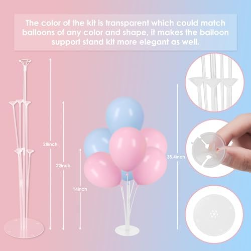 Voircoloria Balloon Stand Kit for Table Party Decor, 6 Sets, Blue and Pink - Image 3