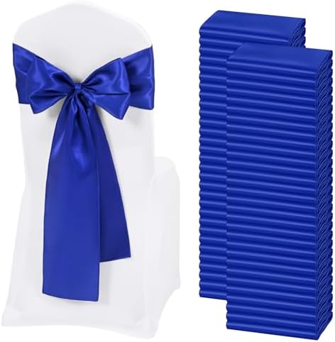 60 PCS Royal Blue Satin Chair Sashes, 7 x 108 Inch by REWOMC