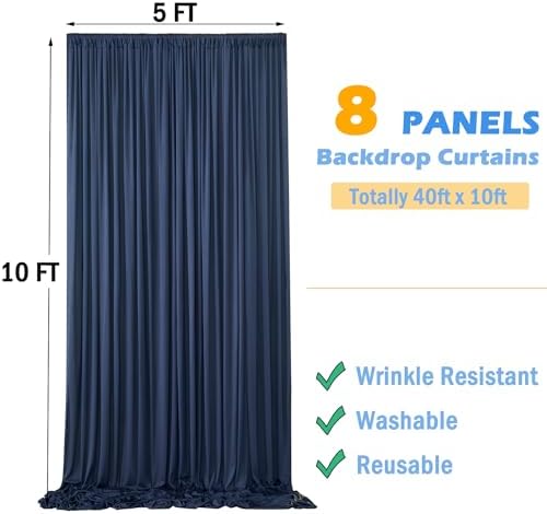 40ftx10ft Navy Blue Backdrop Curtains for Party Background, Wrinkle Free 8 Panels Silky Navy Photo Backdrop Drapes Back Drop Cloth Drapery for Wedding Birthday Photography Baby Shower Decor - Image 5
