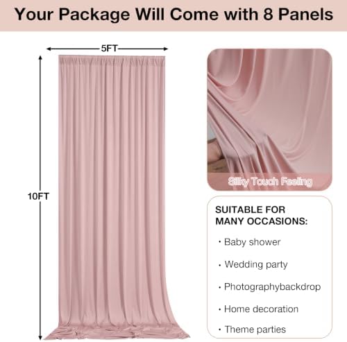 40ftx10ft Wrinkle Free Dusty Pink Backdrop Curtains for Parties, Silky Polyester Photo Backdrop Drapes 8 Panels 5x10ft Back Drop Cloth for Wedding Birthday Baby Shower Photography Background - Image 6