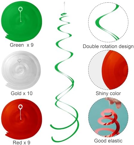 Colorful Ceiling Swirl Foil Decorations Hanging Plastic Streamer Themed Swirl Party for Graduation Celebration, Pack of 28 (Red, Green and Sliver) - Image 3