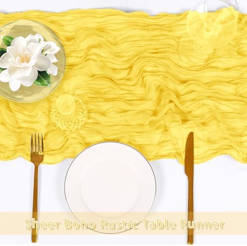 3 Pack Lemon Yellow Cheesecloth Table Runner, 17 x 108 inch, Semi Sheer Boho Cheese Cloth Fabric Table Runner Bulk for Wedding, Birthday, Party, Holiday, Home Decor (Lemon Yellow) - Image 5