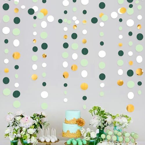 46 Ft Sage Green Gold Party Decorations Polka Dots Garlands Hanging Paper Circle Dots Streamer for Safari Wild Woodland Jungle Theme Birthday Shower Graduation Wedding Party Decorations Supplies - Image 4