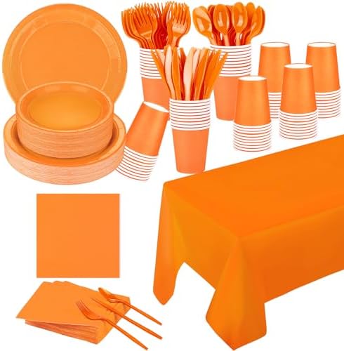 229PCS Orange Party Supplies Set Disposable Paper Plates Cups by TWOWYHI