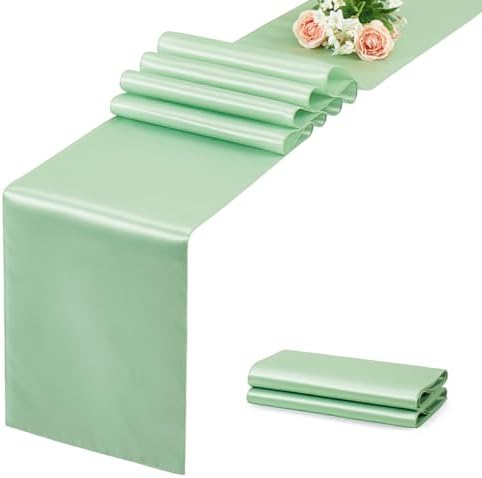 Sage Green Satin Table Runner, 12x108 Inches, 2 Pack by VCUSUELER